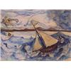 Image 1 : Michael Onheiser (20th Century) American, SAILBOAT, watercolor on paper, 21 x 29", matted, foxi...
