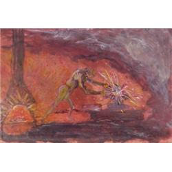 Outsider Art (20th Century), VULCAN, acrylic painting on board, 24 x 16". Starting bid $20...