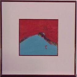 Outsider Art (20th Century), RED OVER BLUE, acrylic painting on paper, 6 1/2 x 6 1/2", signed '...