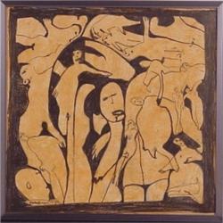 Outsider Art (20th Century) signed Avadman, FIGURES, 1998, acrylic and crayon on paper, 25 x 25...