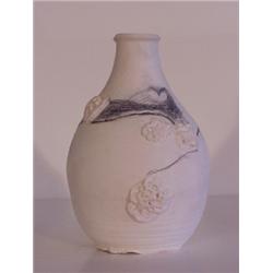 Outsider Art (20th Century) signed PZ, VASE WITH FLOWERS, unglazed ceramic vase with pencil hig...