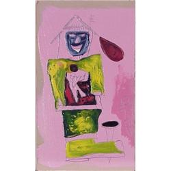 Outsider Art signed SMB, FIGURE (Pink), oil painting on board, 14 1/2 x 8 1/4", signed lower ri...