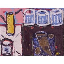Peter Parks (b. 1947) American, BOTTOMS UP!, oil painting on canvas with collage, 18 x 24", fra...