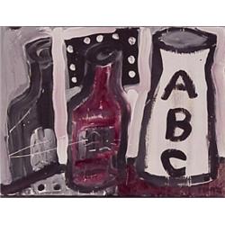 Peter Parks (b. 1947) American, ABC BOTTLE, 1992, acrylic painting on canvas, 20 x 24", signed...