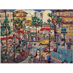 Linnea Pergola (20th Century) American, PARISIAN STREET SCENE, color screenprint, signed in pen...