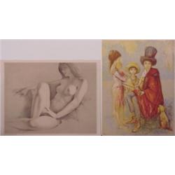 Wade Reynolds (20th Century) American & Lalande (two), FEMALE FIGURE, color lithograph, signed...