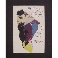 Mimmo Rotella (b. 1918) Italian, HAPPY NEW YEAR!, c. 1958, original collage on card, 7 x 4 1/2"...
