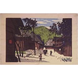 Kiyoshi Saito (1907-1992) Japanese, VILLAGE, color woodblock print, signed in pencil, image 9 1...