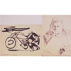 Salvatore Scarpitta (b. 1919) Italian (two), MOTORCYCLE AND RIDER, 1951, brushed ink on announc...