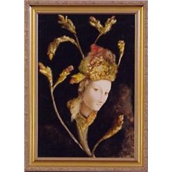 Suarez (20th Century), FEMALE FLOWER, oil painting on board, 22 1/2 x 15 1/4", signed lower rig...