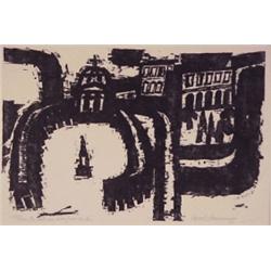 Carol Summers (b. 1925) American, THE VATICAN SEEN FROM THE AIR, blockprint, signed in pencil,...