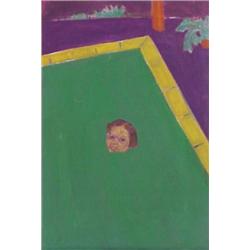 Cheng Tsai Tung (b. 1953) Taiwan, GREEN POOL WITH HEAD FLOATING, acrylic painting on canvas, 36...