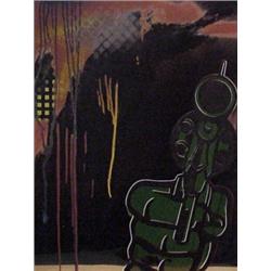 Aldo Valdez (20th Century) American, GREEN GUN ON SILVER REFLECTIVE BACKGROUND (photographed re...