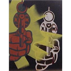 Aldo Valdez (20th Century) American, RED & WHITE GUNS ON MAT PEWTER BACKGROUND, Bang Series, mo...