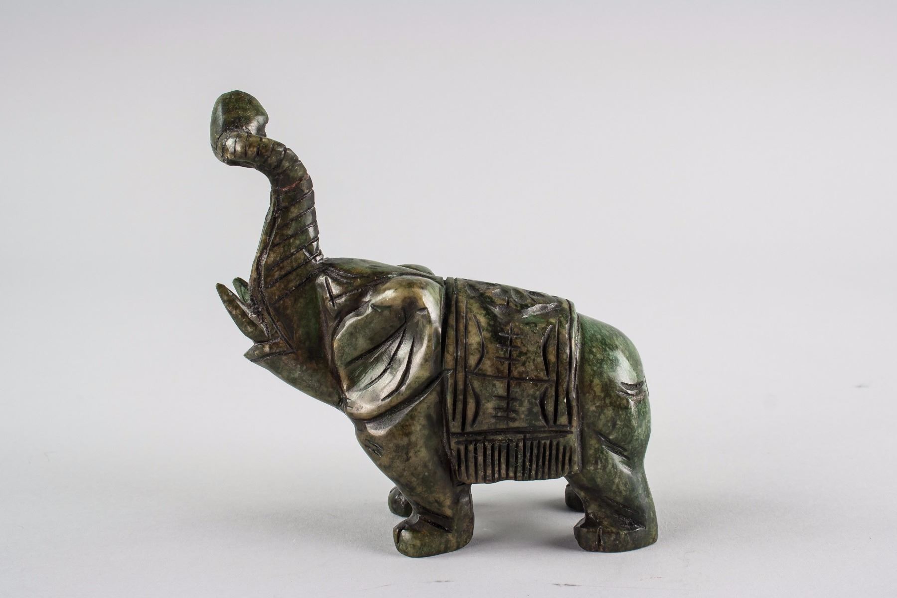 Chinese Green Hardstone Carved Elephant Statue