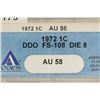 Image 3 : ERROR 1972-DDO LINCOLN CENT ANACS AU58 FS-108