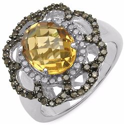 STERLING SILVER CITRINE AND COLOR DIAMOND RING