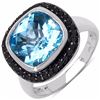 Image 1 : STERLING SILVER BABY SWISS BLUE CHECKERBOARD TOPAZ AND BLUE DIAMOND RING