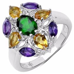 STERLING SILVER CHROME DIOPSIDE, AMETHYST AND CITRINE RING