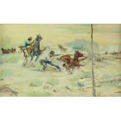 Oil on Board - Cowboy Shootout