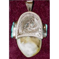 Gold & Turquoise Elks Tooth Pendant