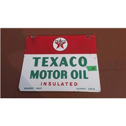 Original DS Porcelain Texaco Motor Oil Sign, Stamped 1947 (14”x11”)