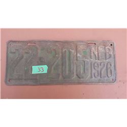 1926 Tin License Plate