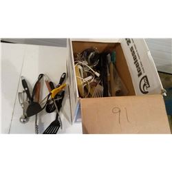 Box Of Assorted Kitchen Utensils