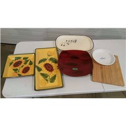 Lot Of Platters And Wooden Cutting Board