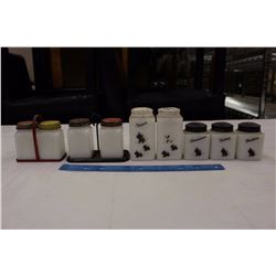Lot of Milk Glass Salt&Pepper Shakers w/Spice Containers&2 Holders