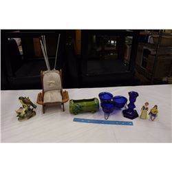 Lot of Misc (Cobalt Blue Glassware, Sewing Stand, Etc)