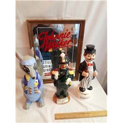 Johnnie Walker Bar Mirror & Liquor Decanters (3)(2 Musical)