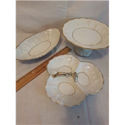 3 Gold-Trimmed White Ceramic Candy Dishes w/Cherubs