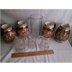 1 Large Heavy Glass Mug, 4 Ceramic Beer Mugs& 3 Small Mugs(For Kids)