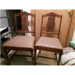 Vintage Wooden Dinning Room Chairs(2)(Vinyl Seat Covering)