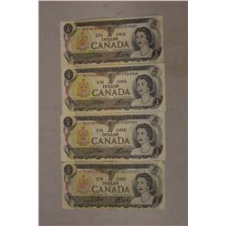 Canadian 1 Dollar Bills (4)(Dated 1973)