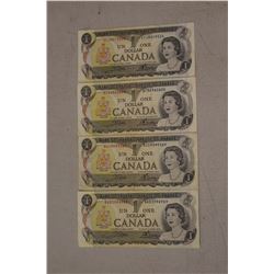Canadian 1 Dollar Bills (4)(Dated 1973)
