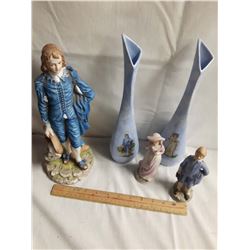 Blue Boy Statue, Vases of Blue Boy&Pink Lady(2)& Small Statues of Blue Boy&Pink Lady