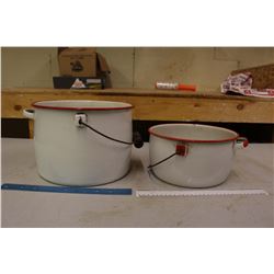 2 Enamel White Pots