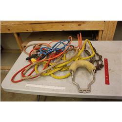 Lot Of Misc. Leather Halter, Rope Halters, Extension Cords