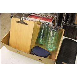 Lot Of Clipboards (10), Sealed Water Bottles (2), CD Holders, Sunglasses