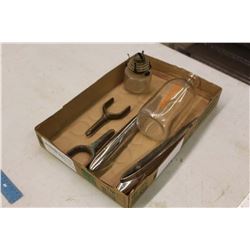 Lot Of Misc. (Hood Ornaments, Glass Lantern, Etc)