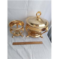 Gold Coloured Chafing Dishes (2) (Large One Has Pyrex Bowl)