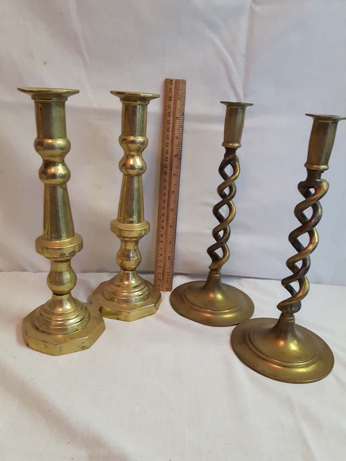 Lot Of Large Brass Candle Holders (2 Pairs)