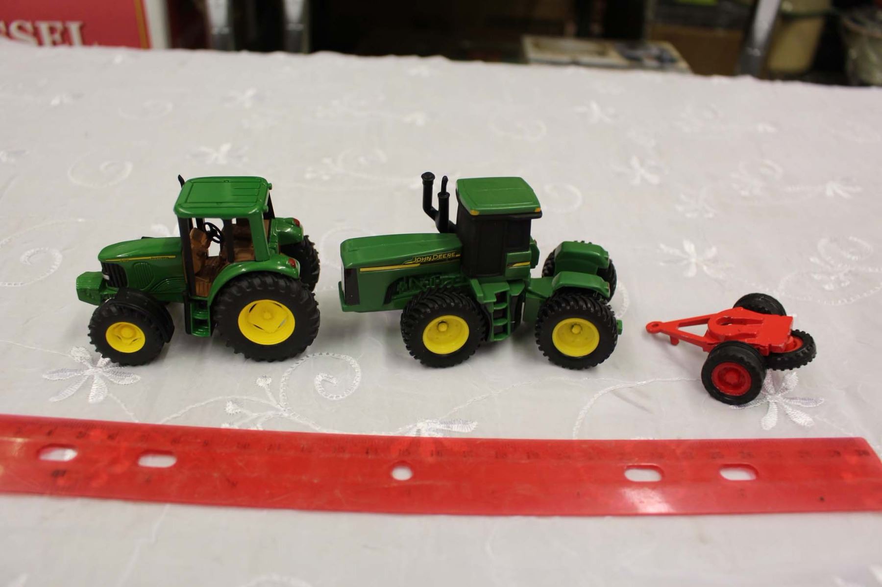 John Deere Toy Tractors (2)& A Tractor Attachment