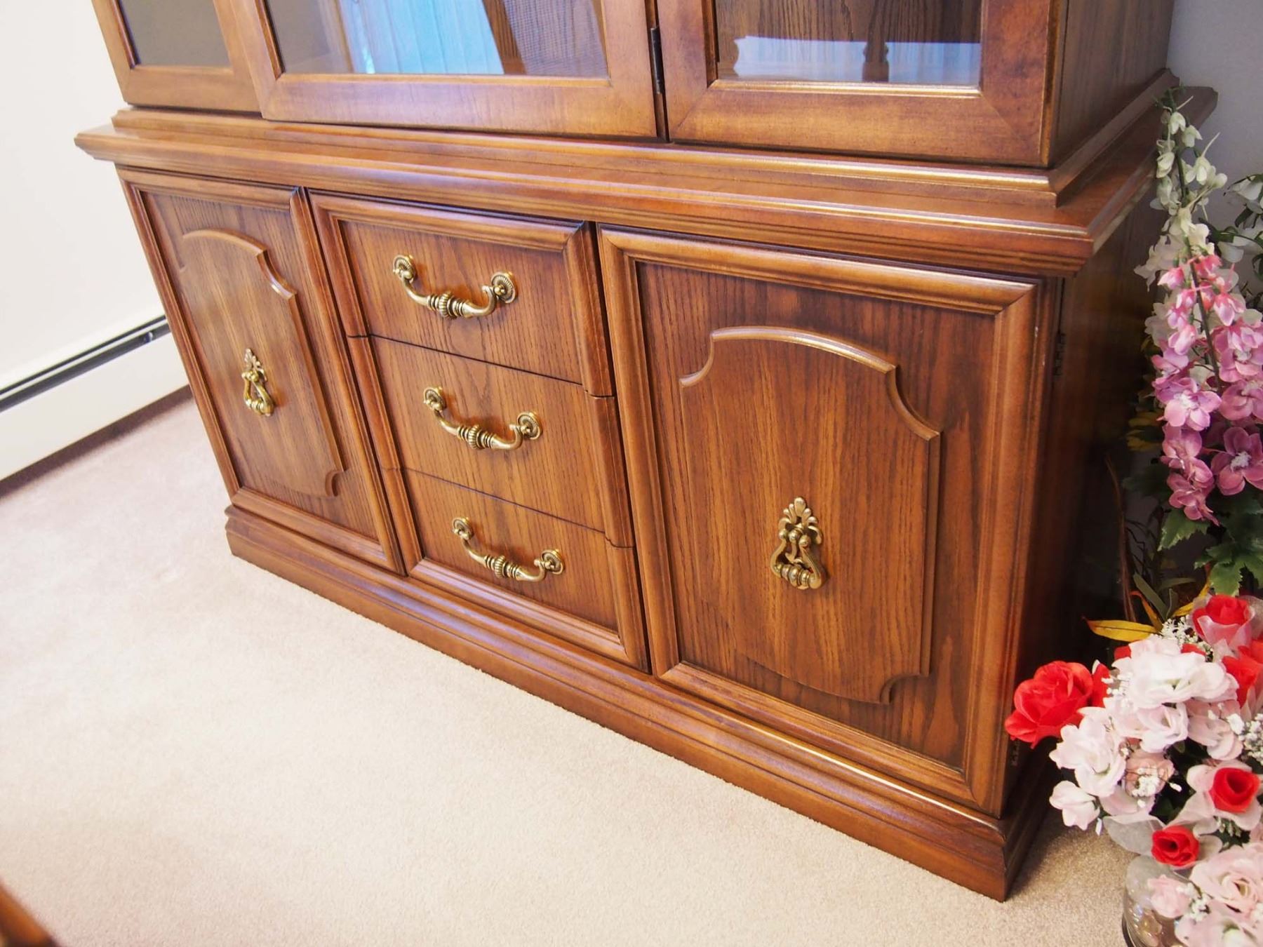 Beautiful Oak China With Glass Doors and Shelves (79"x48"x16")