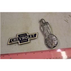 Two Old Badges (Case Eagle& A Porcelain Chevrolet Radiator)