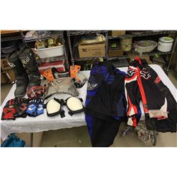 Lot of Dirt Biking Gear & Equipment (Boots, Padding, Clothing)(See photos for sizes)