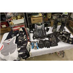 Lot of Dirt Biking Gear & Equipment (Boots, Padding, Clothing)(See photos for sizes)