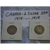 Canada Silver 25 Cent Coins (2) (1918, 1919)